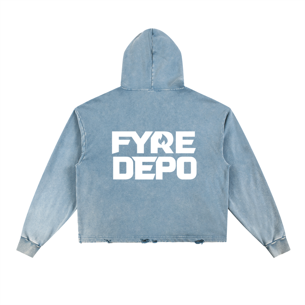 Fyre Depo Vintage Washed Frayed-Hem Hoodie