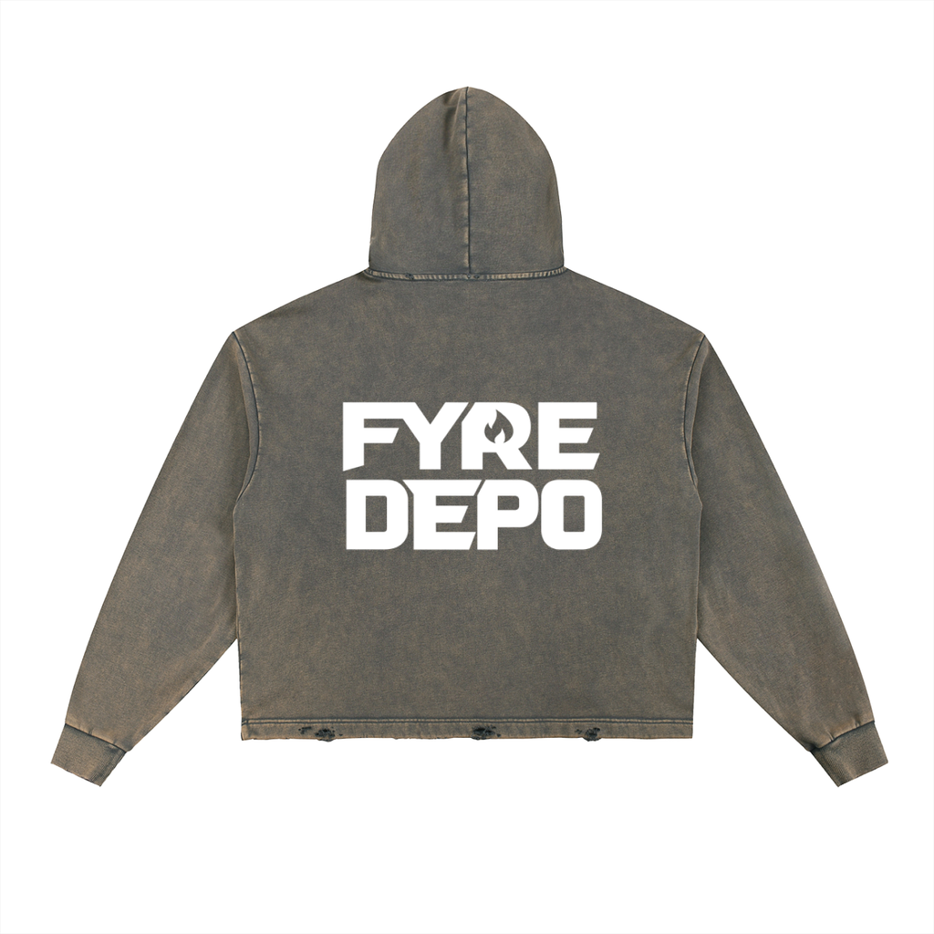 Fyre Depo Vintage Washed Frayed-Hem Hoodie