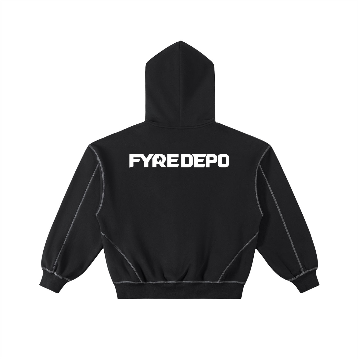 Contrast-Stitched Boxy Fleece Zip Hoodie