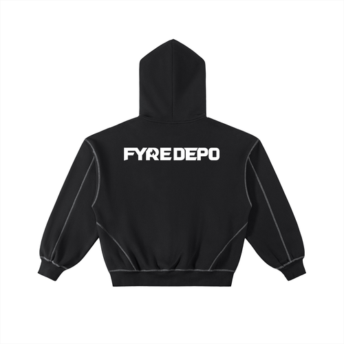 Contrast-Stitched Boxy Fleece Zip Hoodie