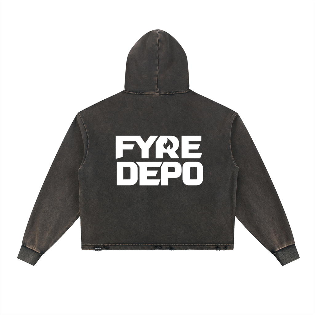 Fyre Depo Vintage Washed Frayed-Hem Hoodie